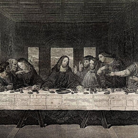 The Last Supper Da Vinci Lacmann Engraving 1868 Victorian Religious Art DWEE27 - Picture 1 of 3